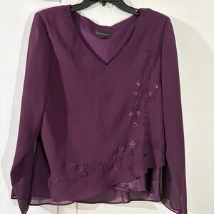 Studio I Purple Beaded Embellished Evening Blouse Top Long Sleeve Sz 18 Chiffon